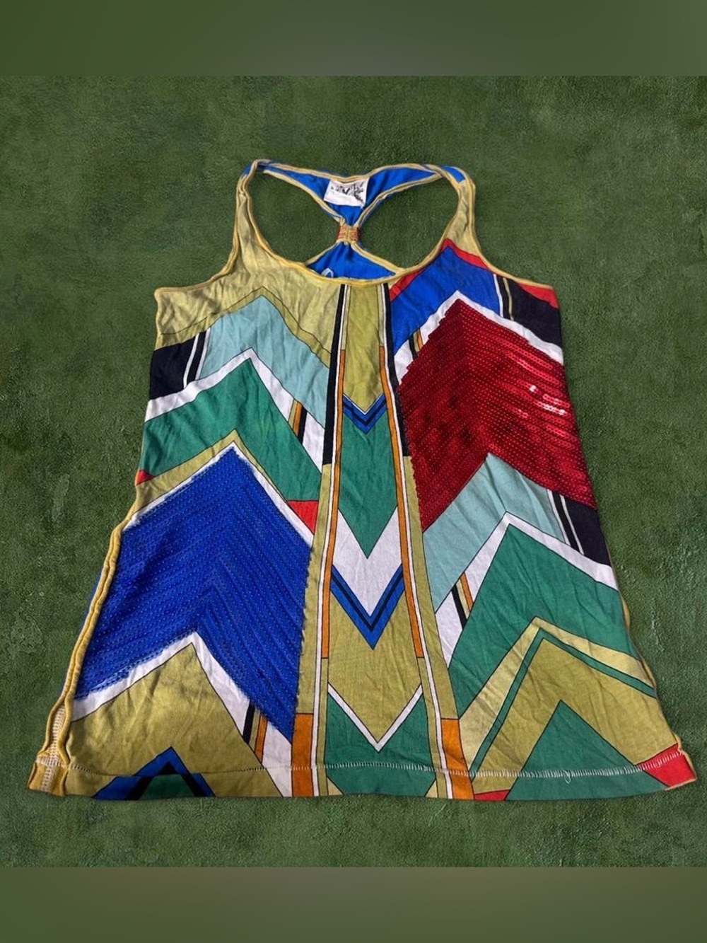 Y2K Sequin Chevron Racerback Tank Top - Multicolor